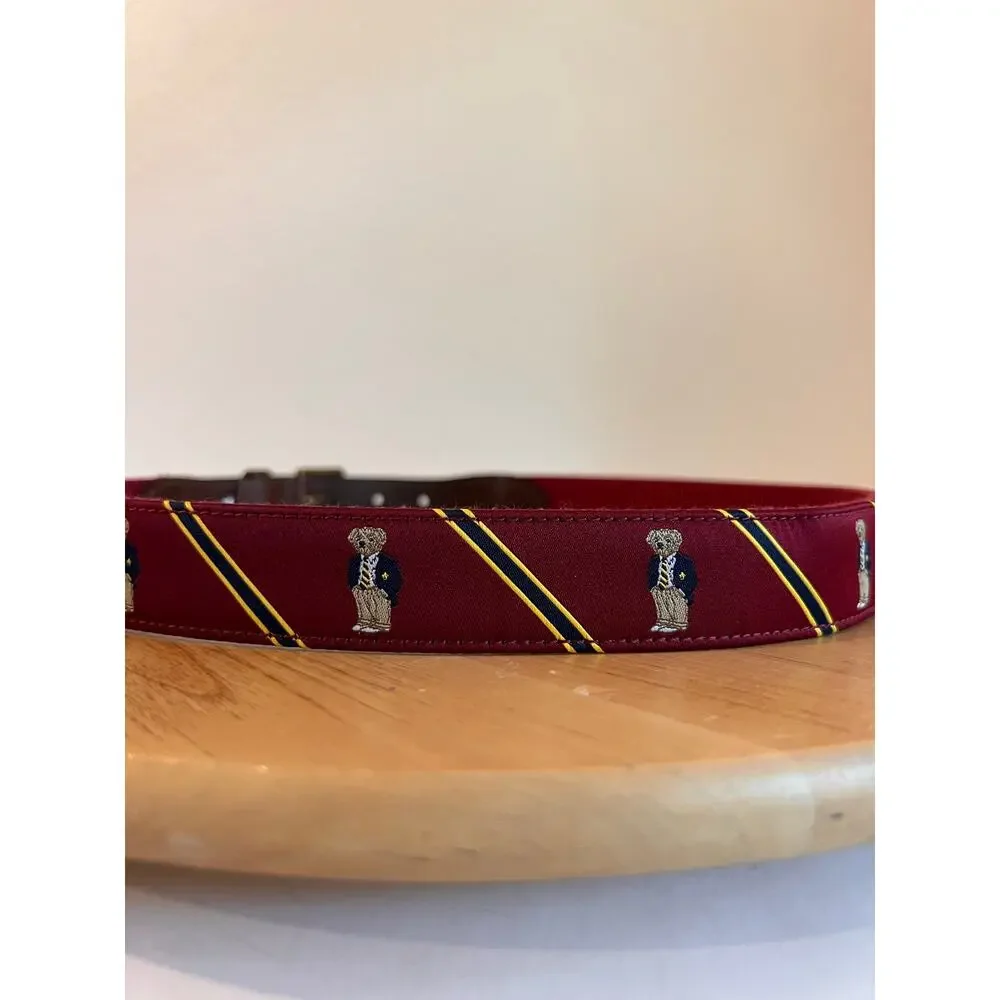 Polo Ralph Lauren Leather Maroon Sweater Bear Ribbon Belt Unisex Size 34 / Large